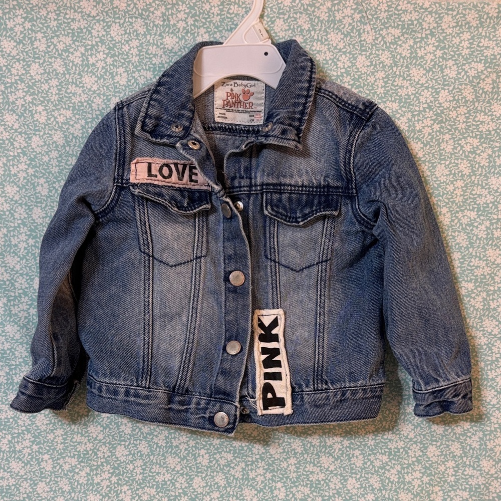 Zara BabyGirl Pink Panther Denim Jacket w/ snaps, Size: 18-24 Mos.
